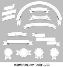 Set of blank banners and ribbons with shadows, isolated on gray background. Vector illustration for your design. 