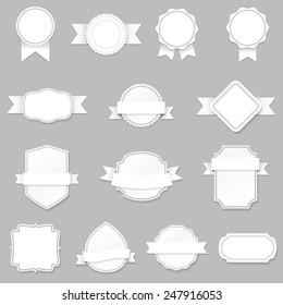 Set of blank banners and ribbons with shadows, isolated on gray background. Set of fourteen blank labels. Vector illustration for your design. 