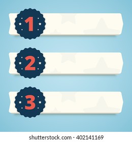 Set of blank banners with steps 1, 2 and 3. Vector illustration for web or print projects.