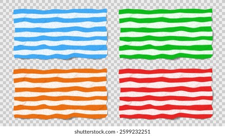 Set of blank beach towels. Vector realistic soft beach towels isolated on checkered background. Collection of fabric towels.