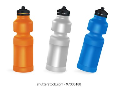 Set of blank bicycle plastic bottles for water.