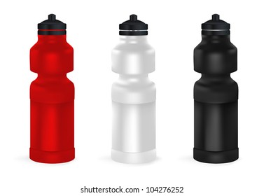 Set of blank bicycle plastic water bottles.