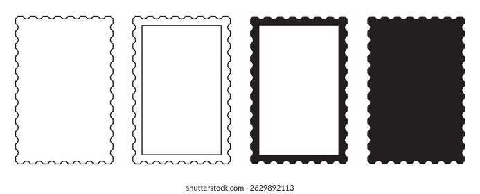 Set of Blank Black Rectangle Postage Stamp Decorative Border Frame – Flat Design Illustration