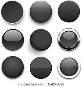 Juego de botones de redondeo negro en blanco para el sitio web o la aplicación. Vector eps10.