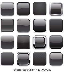 Set of blank black square buttons for website or app. Vector eps10.