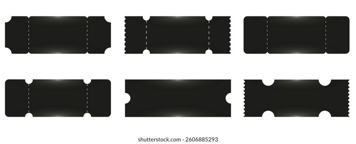 Set blank black Ticket isolated transparent background. Collection gothic Ticket with empty space for text. Vector illustration. EPS 10