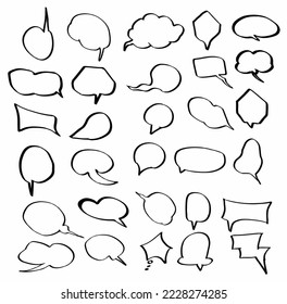 set of blank black and white hand drawn doodle speech bubbles. vector illustration icon design