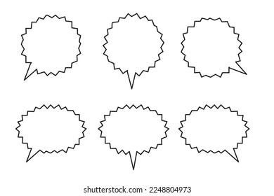 set of blank blast speech bubbles vector graphic. line art black and white