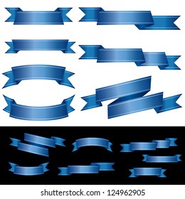 set of blank blue banners with two light lines