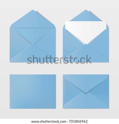 Set of blank blue color realistic envelopes mockup