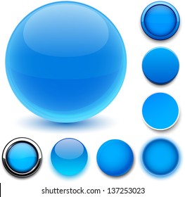 Set of blank blue round buttons for website or app. Vector eps10.