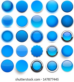 Set of blank blue round buttons for website or app. Vector eps10.