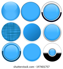 Set of blank blue round buttons for website or app. Vector eps10