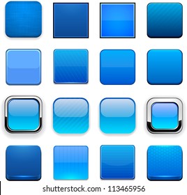 Set of blank blue square buttons for website or app. Vector eps10.