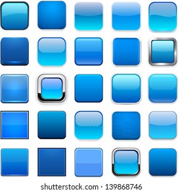 Set of blank blue square buttons for website or app. Vector eps10.