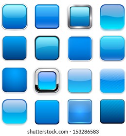 Set of blank blue square buttons for website or app. Vector eps10.