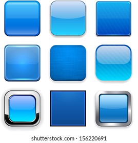 Set of blank blue square buttons for website or app. Vector eps10.