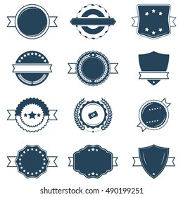 Set of blank blue and white retro vector labels.