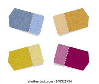 The set of blank blue, yellow, violet and brown arrows with perforation / The set of four blank arrows / Arrows