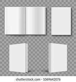 Set of blank book cover template. Isolated on transparent background. Stock vector illustration.