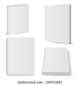 Set Of Blank Books Front View Cover White. Isolated Oh White Background ,vector Illustrations, Manual Ebook Concept