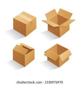 Set of blank brown cardboard packaging boxes. Can be use for medicine, food, cosmetic and other. Realistic illustration