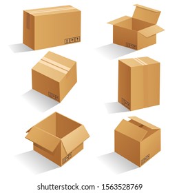 Set of blank brown cardboard packaging boxes. Can be use for medicine, food, cosmetic and other. Realistic illustration