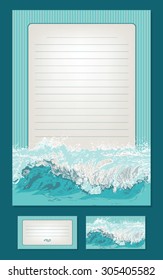 Set of blank and business card with a wave.