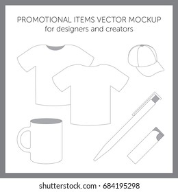 Set of blank business corporate identity templates for presentation or logos. White vector t-shirt, cap, mug, pen, lighter