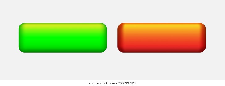 Juego de botones en blanco. Botón rojo y verde. Ilustración vectorial aislada en fondo blanco.