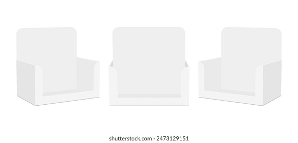 Set Of Blank Carton Display Boxes Mockups, Front And Side View, Isolated On White Background. Vector Illustration