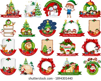 Set of blank Christmas card template isolated on white background illustration