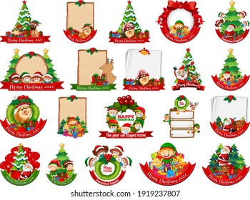 Set of blank Christmas card template isolated on white background illustration