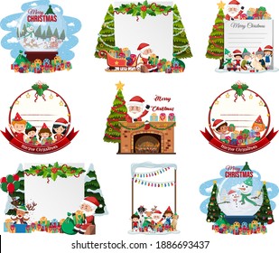 Conjunto de imágenes aisladas de tarjetas postales y logotipos navideños en blanco