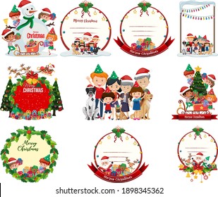 Set of blank Christmas postcard and logo isolated illustration
