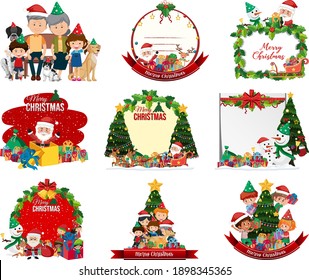 Conjunto de imágenes aisladas de tarjetas postales y logotipos navideños en blanco