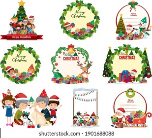 Set of blank Christmas postcard and logo isolated illustration