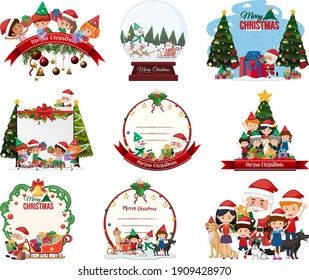 Set of blank Christmas postcard and logo isolated illustration
