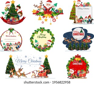 Set of blank Christmas postcard and logo isolated illustration