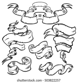 Set of blank classic ribbons of various design in vintage style isolated vector ilustration