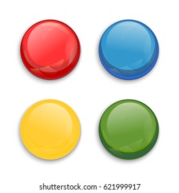 Set of blank colored glossy button isolated on white background. Vector illustration.