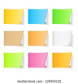 Set of blank colored sticky notes with curl on white background, vector eps10 illustration