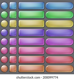 Set of blank colored web buttons of various forms