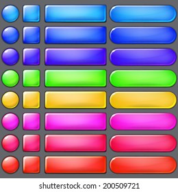 Set of blank colored web buttons of various forms