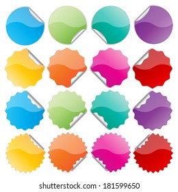 set of blank colorful bended seals. stickers for website. vector.