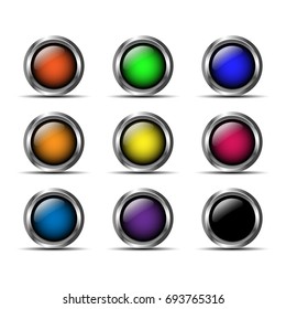 Set of blank colorful glassy circle buttons for website or app, vector eps 10