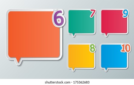 set of blank colorful paper speech bubbles with number 6-10. vector.
