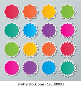 set of blank colorful paper starburst speech bubbles. vector.