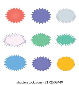 Set of blank colorful paper starburst speech bubbles. 