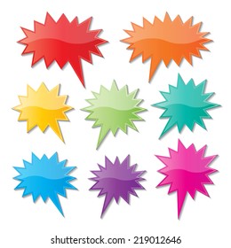 set of blank colorful paper starburst speech bubbles. vector